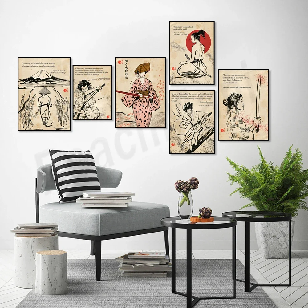 Vintage Samurai Bushido Quotes Poster Himura Kenshin Print Canvas Painting Wall Art Pictures for Bedroom Living Room Home Decor