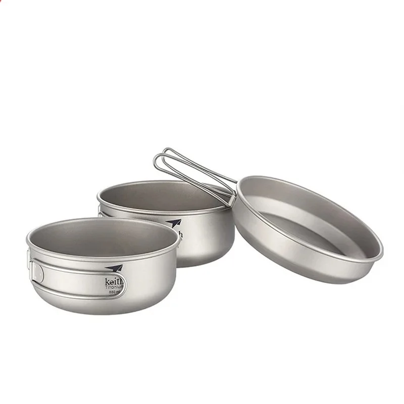 Keith Camping Titanschalen 300 ml-600 ml mit Klappgriff, ultraleicht, tragbar, Outdoor, Camping, Wandern, Picknick, Geschirrschüssel