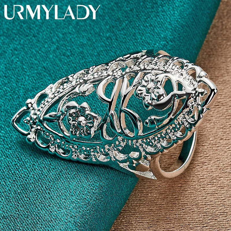 URMYLADY 925 Sterling Silver Oval Hollow Flower 6-10# Ring For Women Fashion Wedding Engagement Party Charm Jewelry