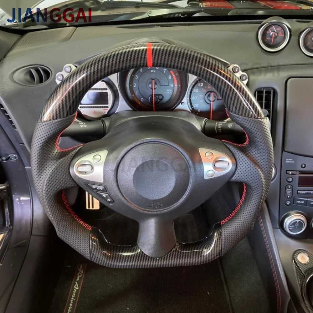 

Hydro Print Carbon Fiber Steering Wheel For Nissan 370z 2009-2021 Racing Wheel Red Stitching Leather Steering Wheel Accessories