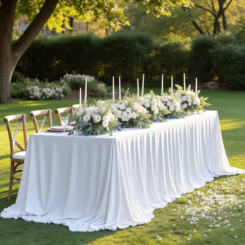 Knitterfreie Weiße Tischdecke, Dehnbar in Übergröße, für Dessert- und Teepausentische, Geeignet für Geburtstag, Hochzeit, Verlobung – Detail 1