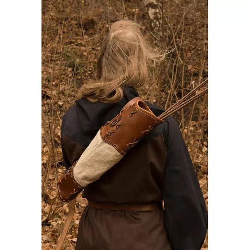 Średniowieczny pasek na ramię łucznictwo kołczan skórzany tył strzałka uchwyt torba etui Nomad Archer Larp kostium Robin Hood rekwizyty do Cosplay