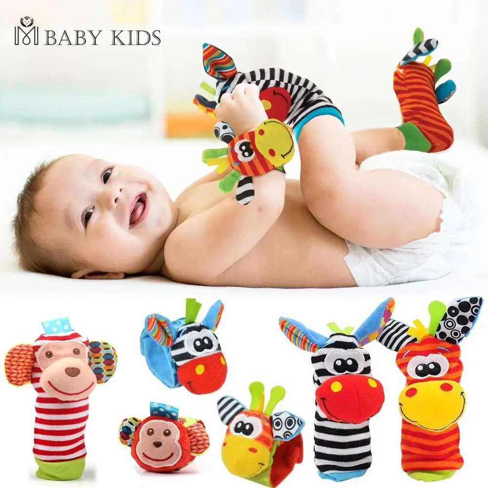 

Cartoon Plush Socks Wrist Strap Rattles Baby Toys 0-12 Months Newborn Infant Kids Animal Sock Foot Finder Toy Gift Soft Rattle