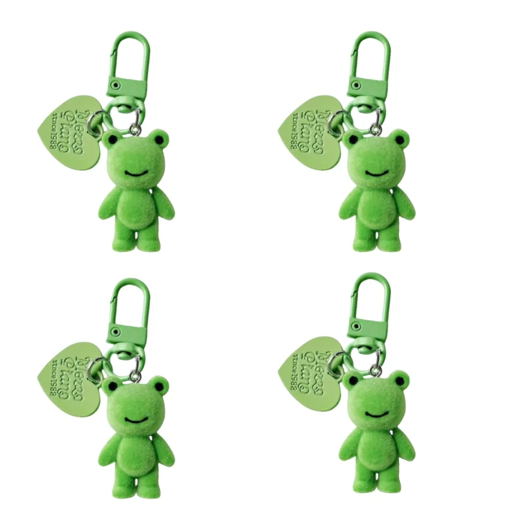 4 pcs Green Flocked Frog Animal Keychain Charms Pendants For Bag Pendant Handbag