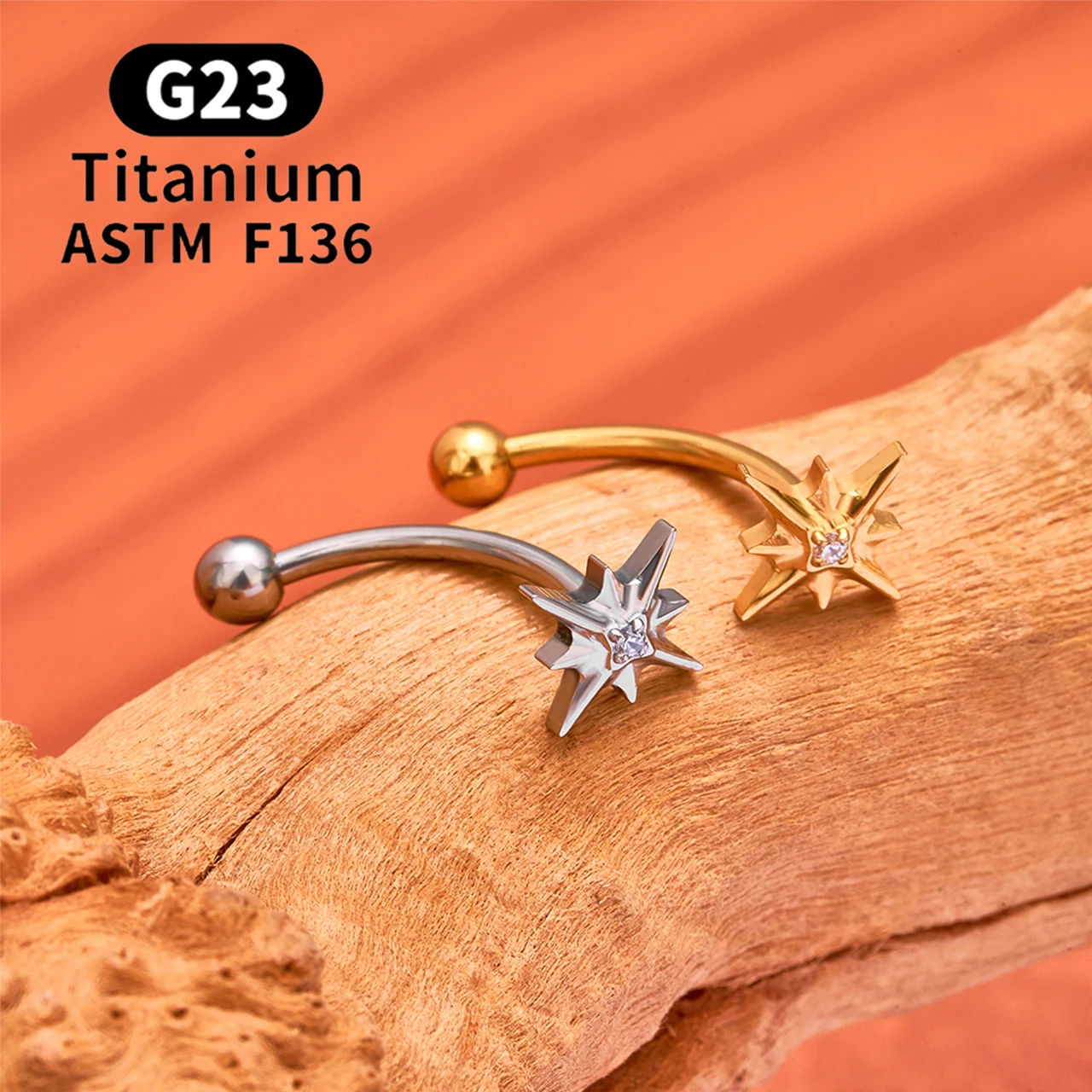ASTM F136 Titan Hexagramm Rook Ohrring Gebogene Barbell Bauchnabelringe 16G CZ Innengewinde Augenbrauenring Körperschmuck – Detail 5