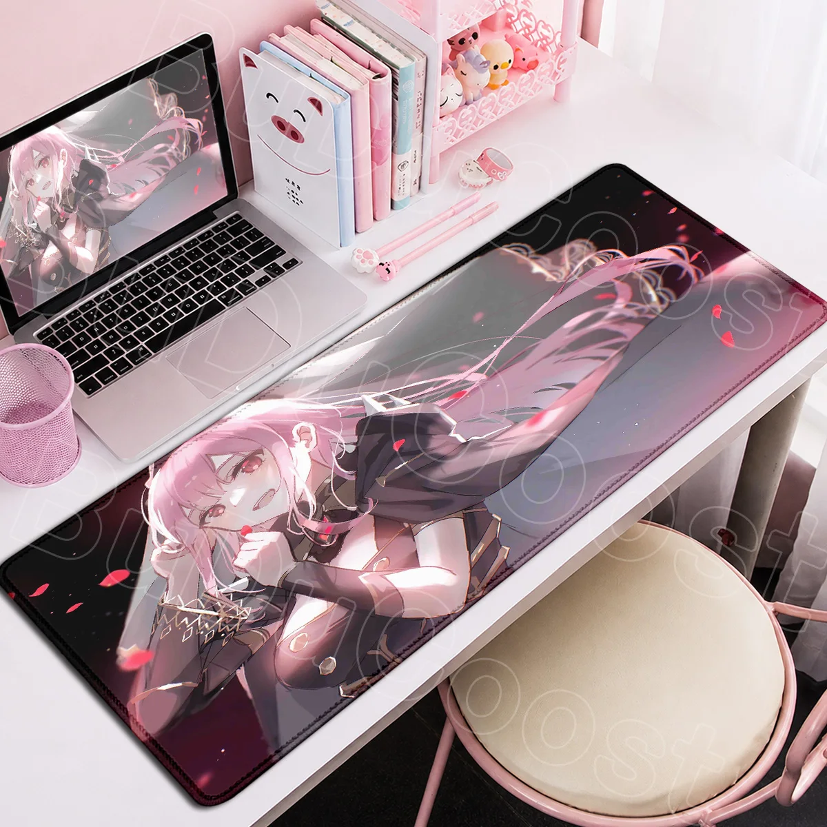 Großes Büro-Gaming-Mauspad aus Gummi, Anime, rutschfeste Gummiunterseite, Laptop-Tastaturmatte, Hololive Kawaii Mori Calliope, Desktop-Teppich – Detail 4