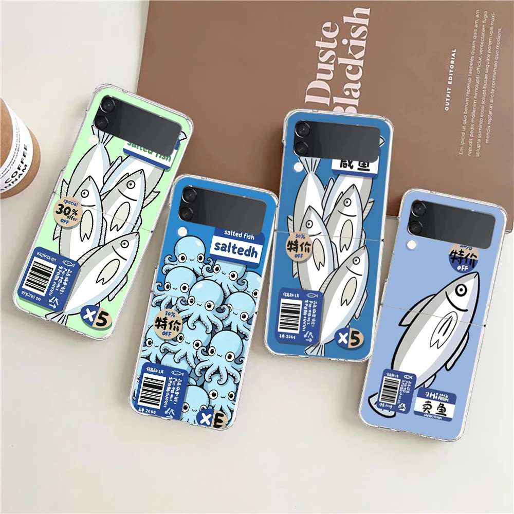 Transparent Phone Case For Samsung Galaxy Z Flip 3 4 5 6 7 Hard Folding PC Z Flip3 Flip4 Cover Discounted Salted Fish
