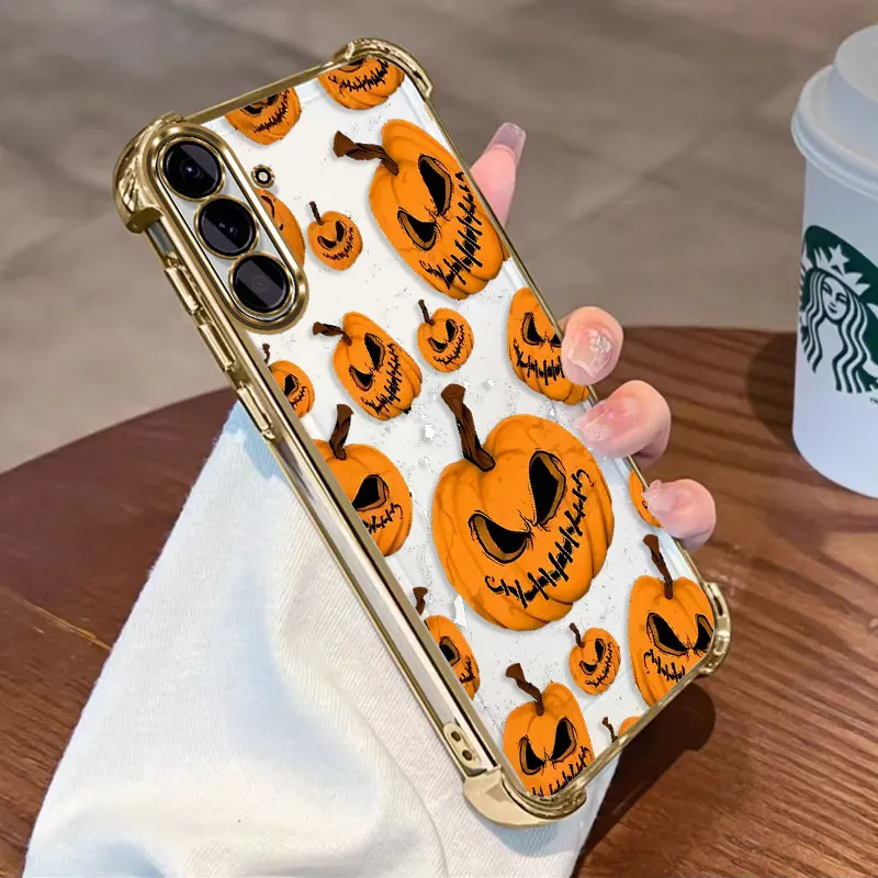 Plating Protective Cover For Samsung Galaxy A57 A37 A27 A17 5G Case TPU Four-corner Shockproof Halloween pumpkin Simple