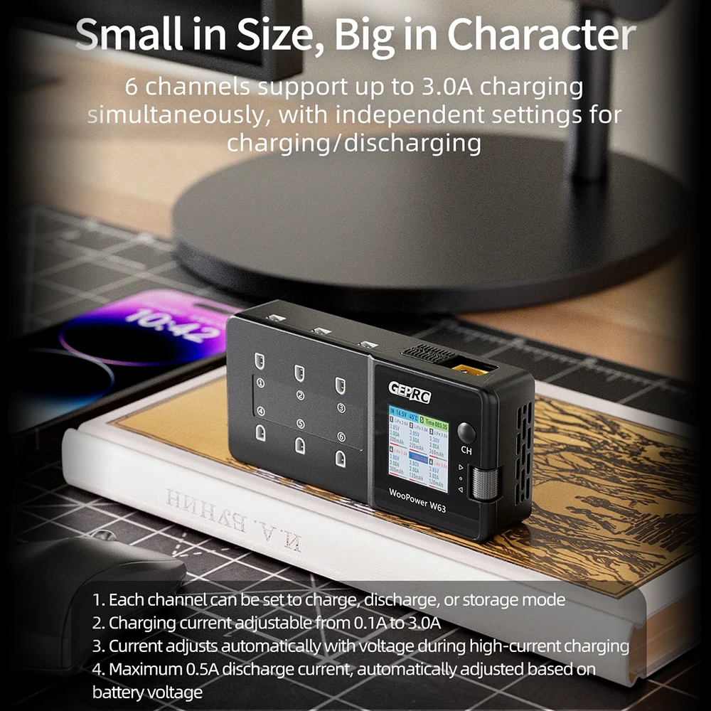 GEPRC WooPower W63 100 واط شاحن بطارية ذكي لـ LiPo/LiHV/LiFe مع حماية ماس كهربائى RC FPV كوادكوبتر شاحن بدون طيار