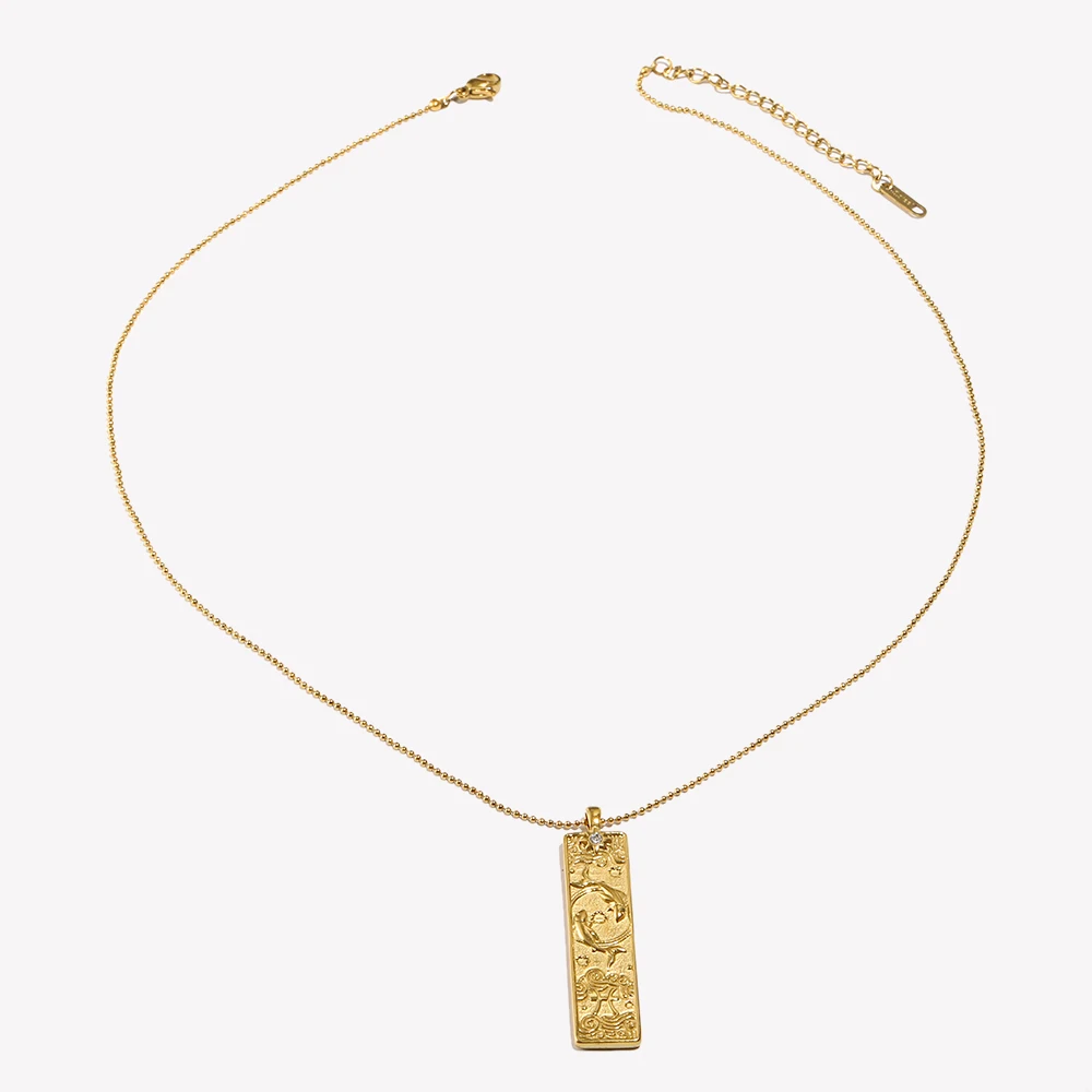 E.B.belle 18k Gold Plated Rectangle Shape 12 Constellation Pendant Necklace Stainless Steel Waterproof Fashion Women\'s Jewelry