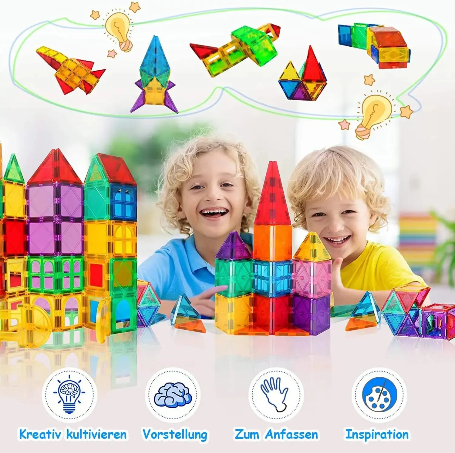 Magnetic Building Blocks 64 Pieces 3D Educational Magnet Blocks Set Toys for Children STEMS Montessori Creativity for 3+