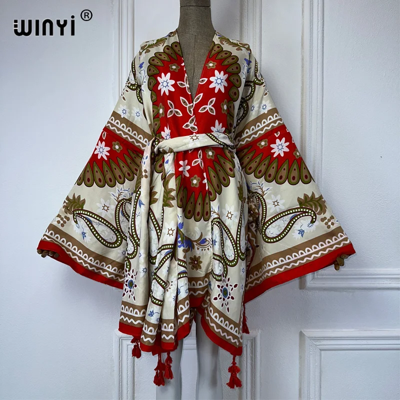 WINYI letnie 2024 z nadrukiem na Bliskim Wschodzie kimono sukienka narzutka plażowa elegancka afrykańska damska sweter wakacyjna maxi abaya kaftan