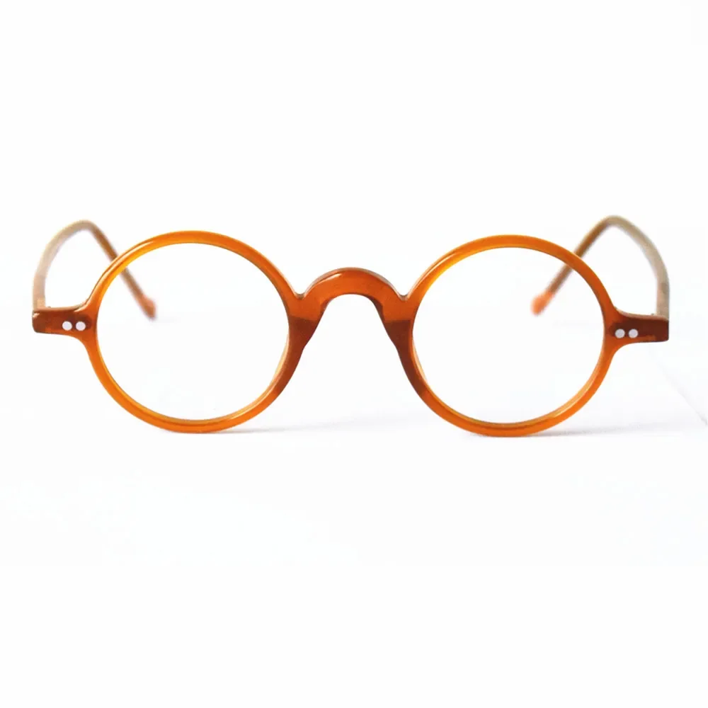 Vintage Small Round Reading Glasses Orange Gold Full Rim 38mm +125 +175 +225 +275 +325 +375 +425 +475 +525 +575 +600