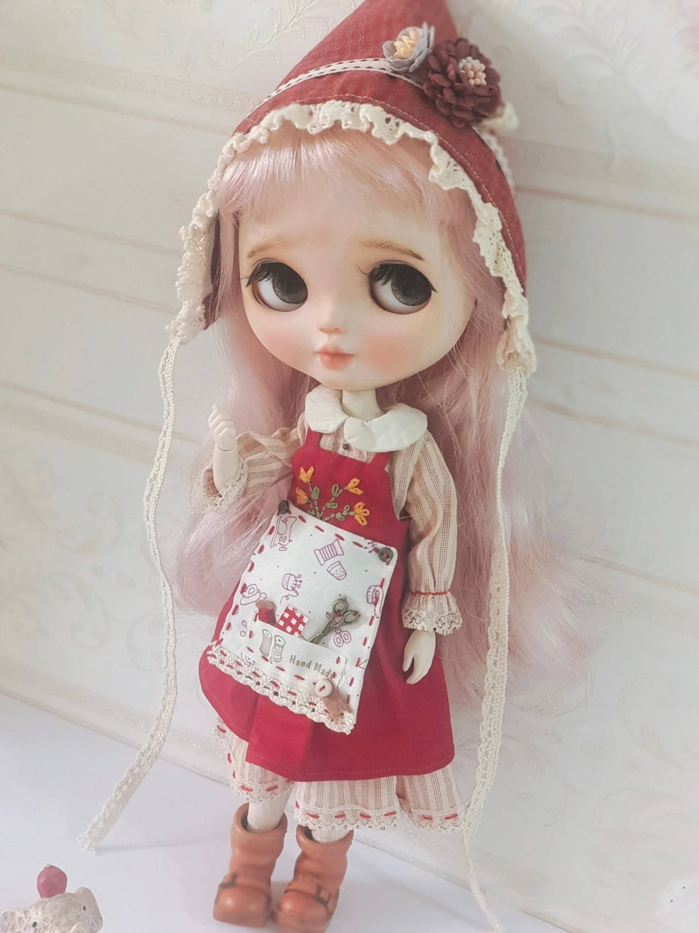 BJD Blythe dress Clothes Little Red Riding Hood skirt with apron 1/6 30cm  Dolls (Fit for Pullip,Ob24, ob22、Licca)