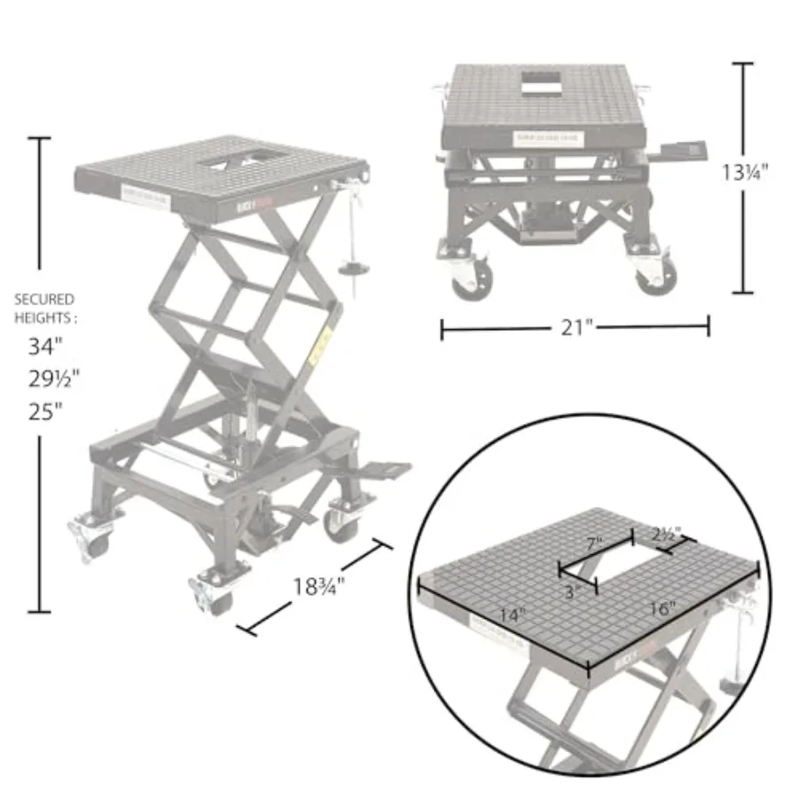 Sollevatore a forbice per bici da cross in acciaio Black Widow con rotelle per un facile sollevamento e spostamento di veicoli - Funzionamento idraulico con capacità di 300 libbre