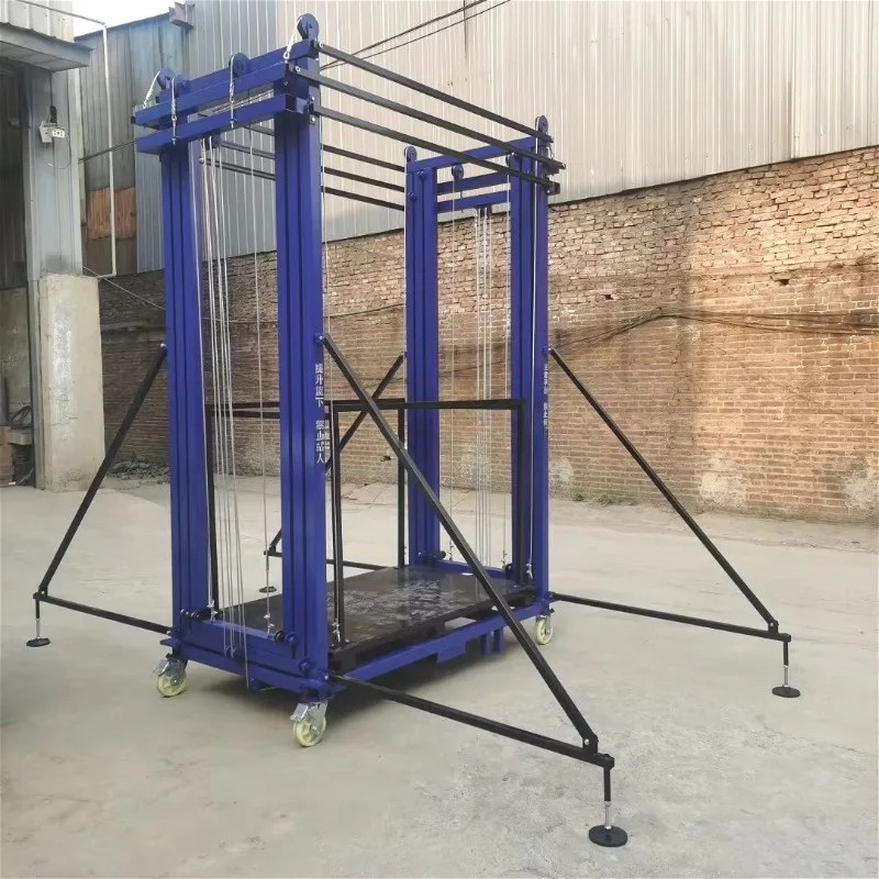 Draagbare elektrische telescopische hefsteiger stalen frame automatisch platform met staalkabelband geschikt voor magazijnwagen