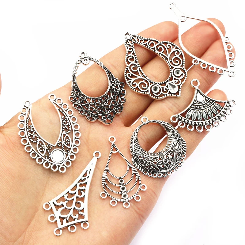 10pcs Antique Silver Plated Boho Vintage Bohemian Connector Charms Pendant DIY Necklace Bracelet Jewelry Making Accessories