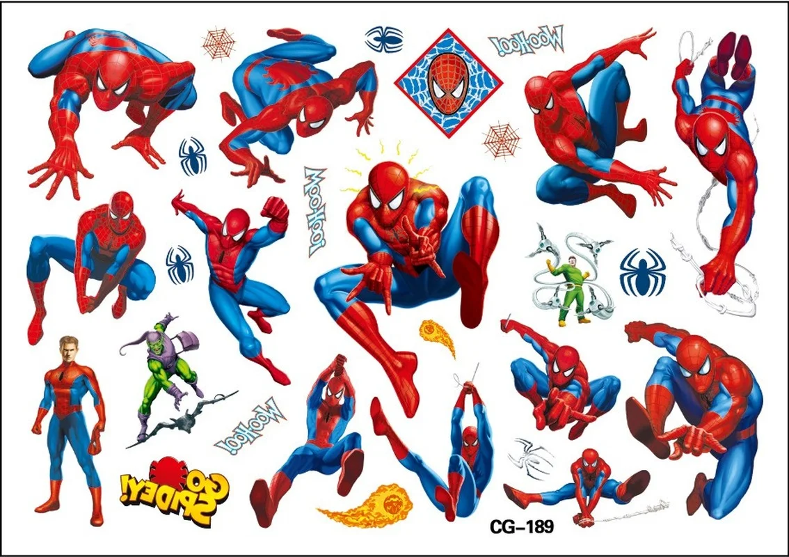 1Pcs Avengers Spiderman Tattoo Stickers Spider Man Cartoon Tattoo Sticker Kids Birthday Party Toys Gifts Cute Tattoo Stickers