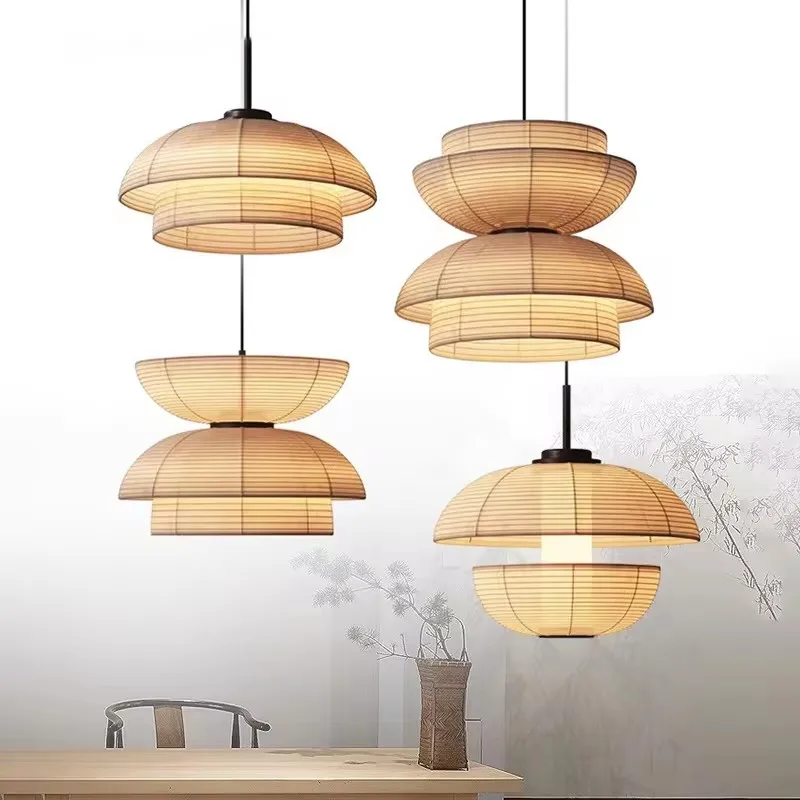 

Japanese Pendant Lights Vintage Fabric Lantern Wabi Sabi Lights Creative Noguchi Lamp For Living Room Home Dining Room Lighting