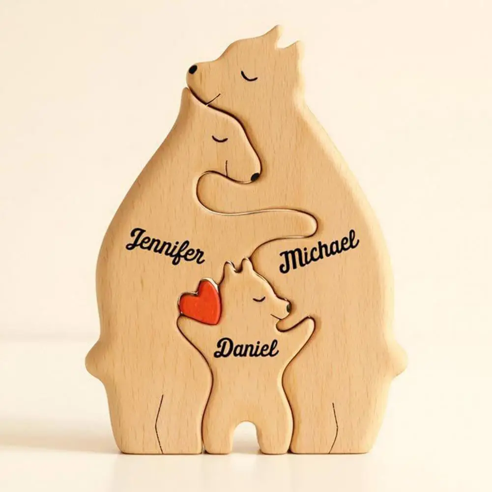 Personalized Wooden Art Puzzle Custom Name Wooden Bear Family Puzzle Tabletop Ornament for Parents Gift Hugging Bear for Parents