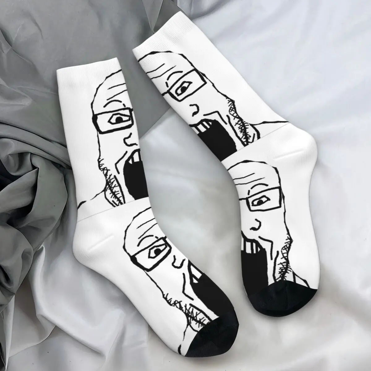 Front Facing Soyjak Stockings Smiling Wholesome Wojak Soyjak Graphic Retro Socks Spring Anti Slip Socks Men Medium Soft Socks