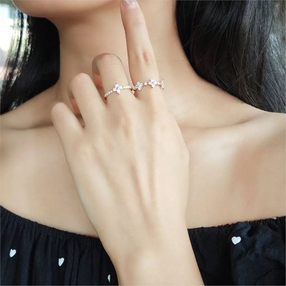 MOBUY TK أربع أوراق البرسيم 925 فضة 14k الذهب فيرميل الدائري للنساء بسيطة أنيقة خاتم رائع غرامة مجوهرات