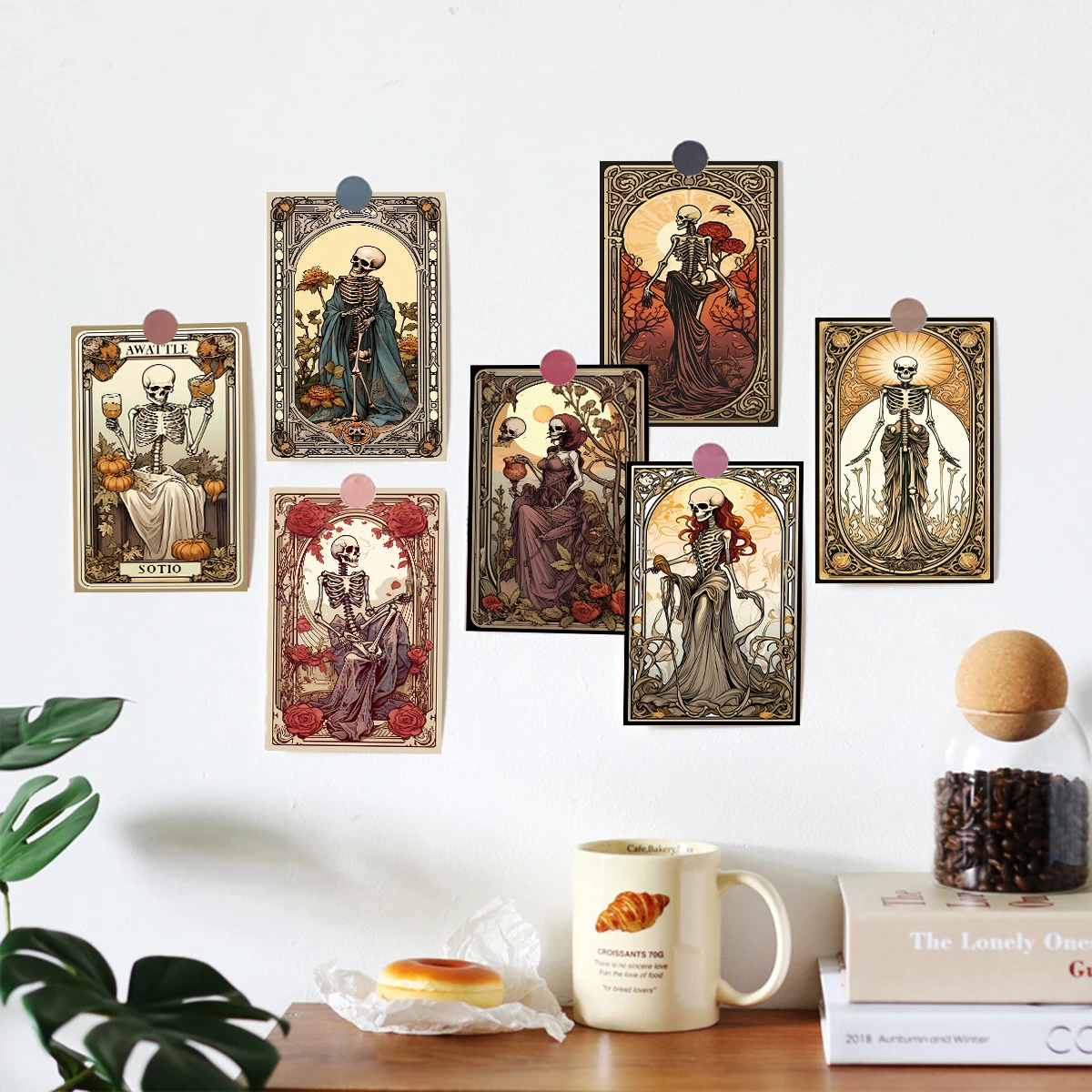 15pc Halloween Tarot Postcard for Home Wall Decor Skeleton Witch Tarot Cards Clipart Bundle Wall Art Poster Halloween Decoration