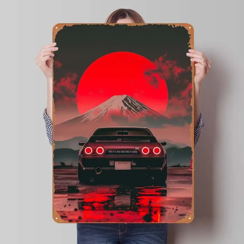 Nissan Skyline Red Moon Car Sign Man Cave Vintage Metal Tin Sign Plaques for Garage Pub Club Wall Decoration Retro Coffee Bar