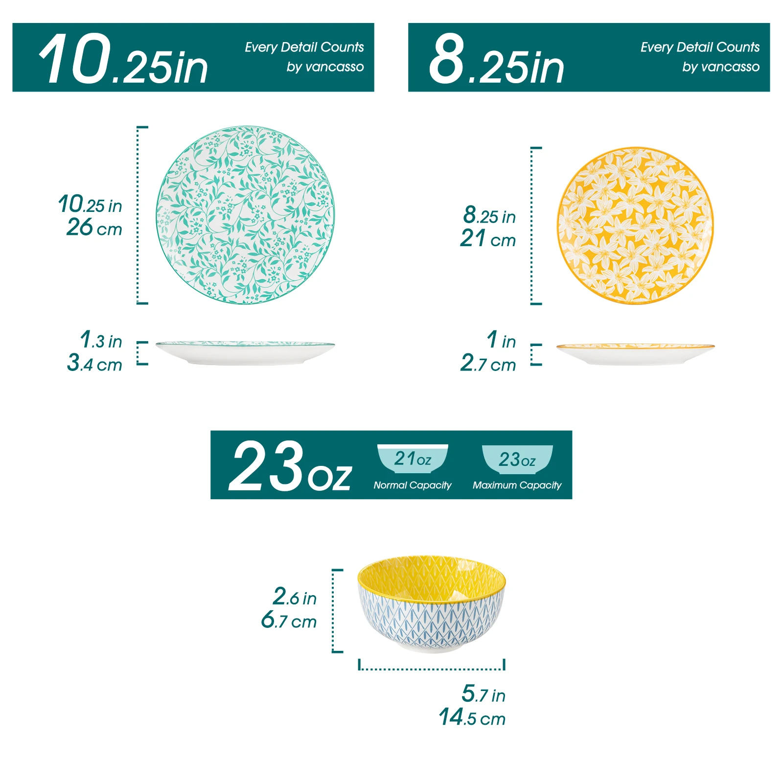 vancasso 12/24 STUKS Kleurrijke Bloemmotief Steengoed Serviesset Keramische Borden Set met 4/8 STUKS Dinerbord/Dessert-/Ontbijtbord
