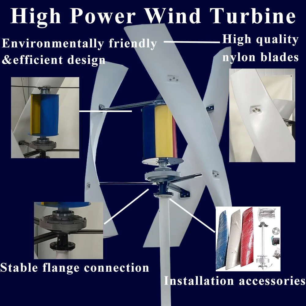

10–50 кВт, 12–220 В, 6000 Вт, 6 кВт, высокоэффективный ветрогенератор с вертикальной осью Maglev, PMG, низкая скорость запуска