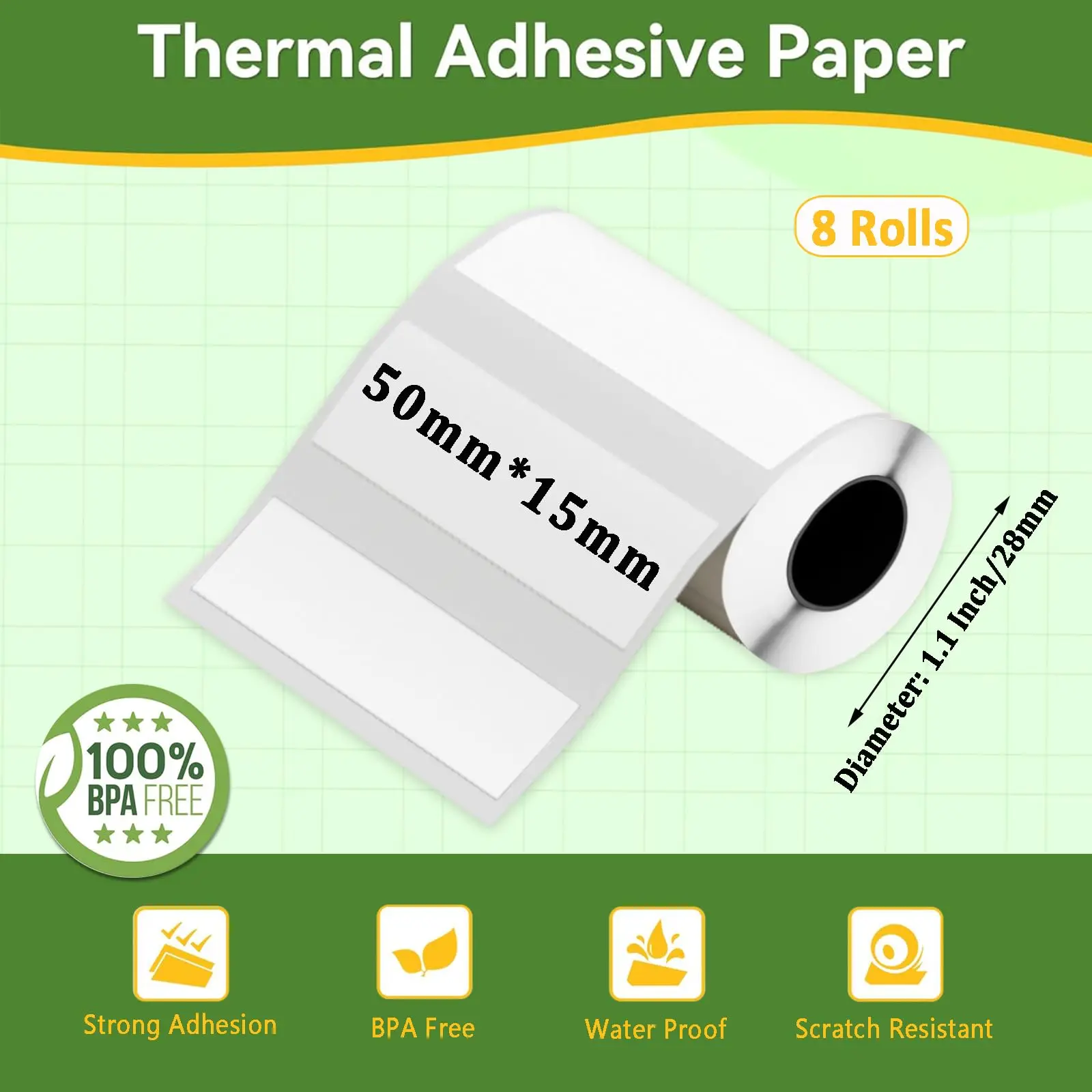 Mini Sticker Printer Label - 5 Rolls 50x15mm Thermal Paper for Miouca Thermal Label Printer, White Adhesive Sticker for Home