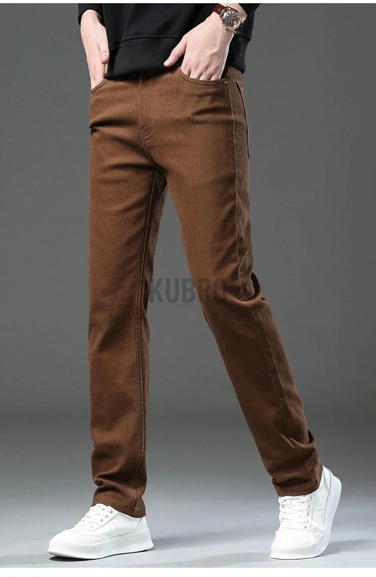 Markenmode, lockere, gerade geschnittene Business-Casual-Stretch-Jeanshose für Herren, Markenhose in 3 Farben, Übergröße, Herrenbekleidung, schmale Jeans – Detail 4