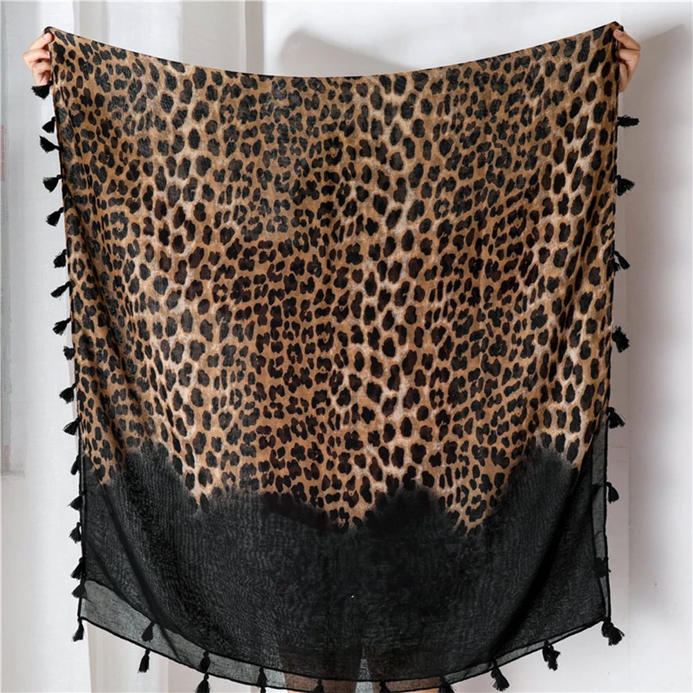 

Cotton Linen Leopard Gradient Scarf Women Winter Warm Shawl Wrap Lightweight Soft Non-fading No-pilling Versatile