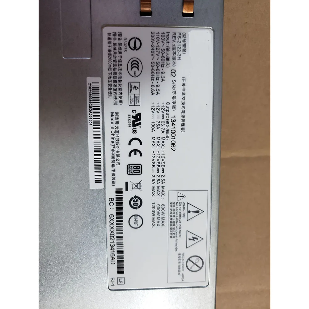 For Huawei  Server Power Supply For X6000 Fully Tested PS-2122-3H 1200W