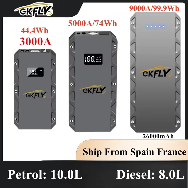 GKFLY Wysokiej Mocy Rozruchowywacz Samochodowy 9000A 5000A 3000A Przenośne Urządzenie Rozruchowe Power Bank Booster Akumulatora Samochodowego do Samochodów Benzynowych