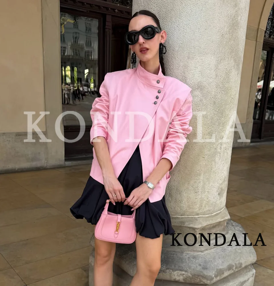 

Women Stylish Pink Stand-up Collar Jacket KONDALA 2026 Trendy High Street Elegant Single-breasted Jacket Spring Cute Chic Jacket