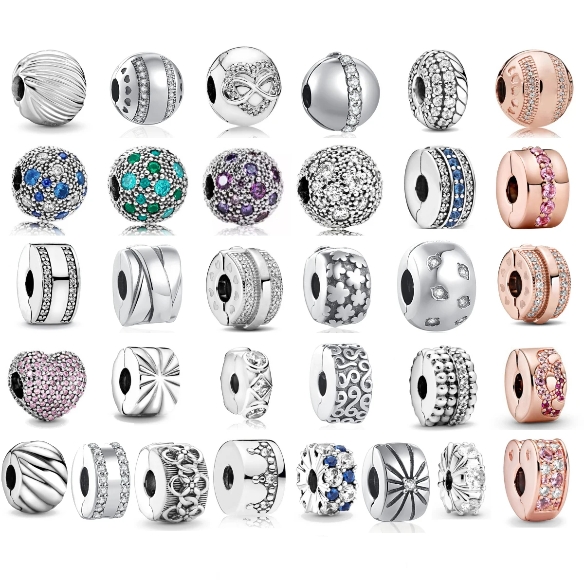 

Sparkling Pavé Lines Beaded Clip Charm Charms Fit Original 925 Bracelet Trinket Silver Charm Bead for Women Jewelry Trinket