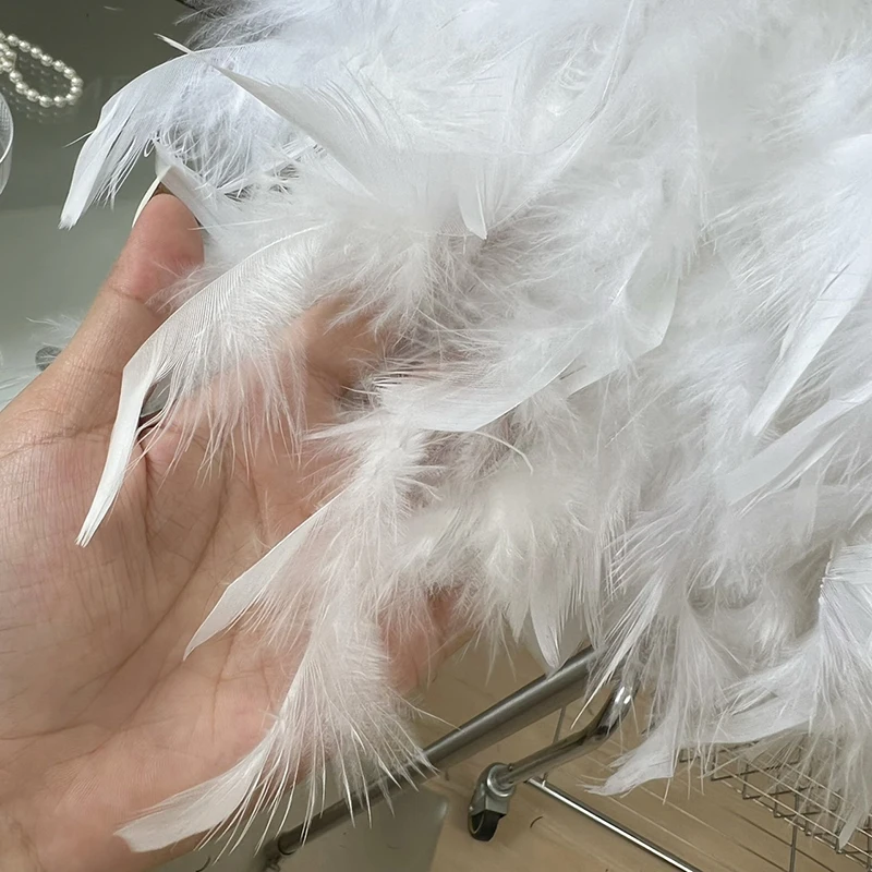 2023 Spring Summer New Fashion Feather Short A- Line Skirt Women Elastic Waist White All-Match Tutu Female Student Mini Skirt