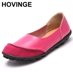 HOVINGE  Women plus size Handmade Leather Splicing Flats Moccasins Loafers ballet flats women Comfortable soft Casual Shoes