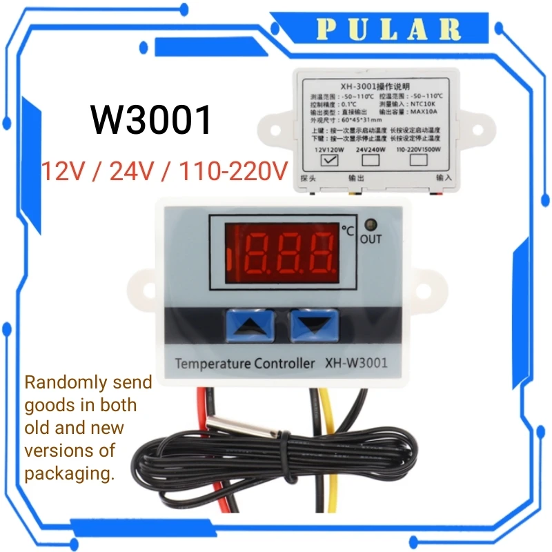 10A 12V 24V 220VAC Digital LED Temperature Controller XH-W3001 HW-735 For Incubator Cooling Heating Switch Thermostat NTC Sensor