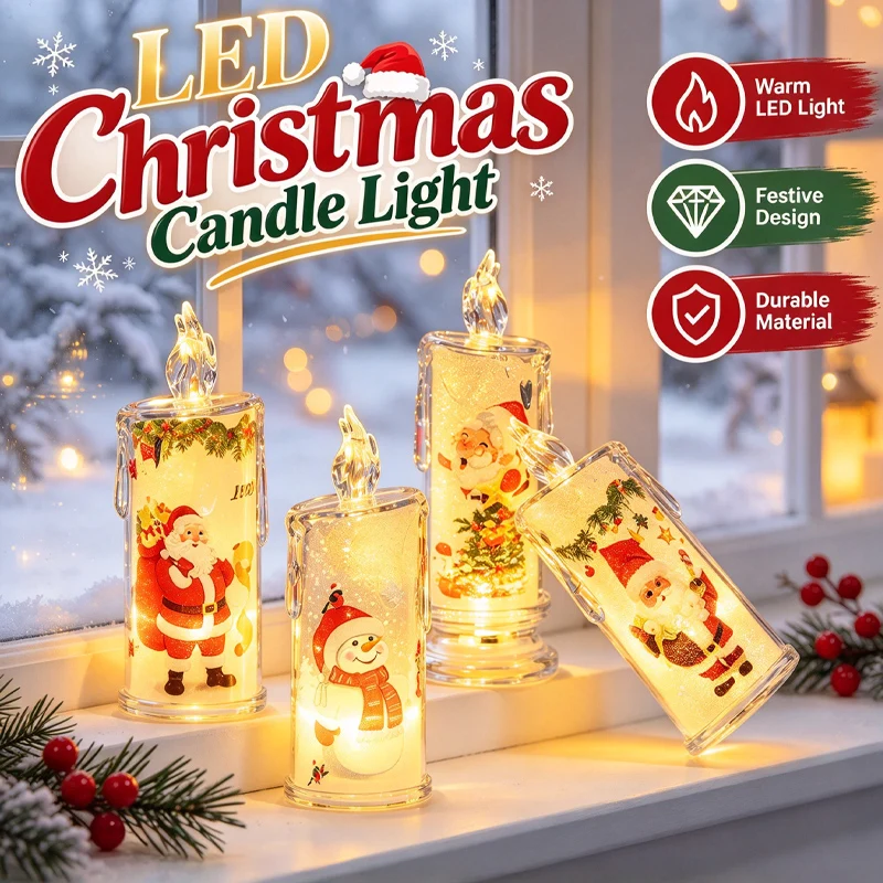 Battery Operated LED Christmas Candle Lights with Holiday Patterns Safe Flameless Decorative Candles for Cozy Festive Decor