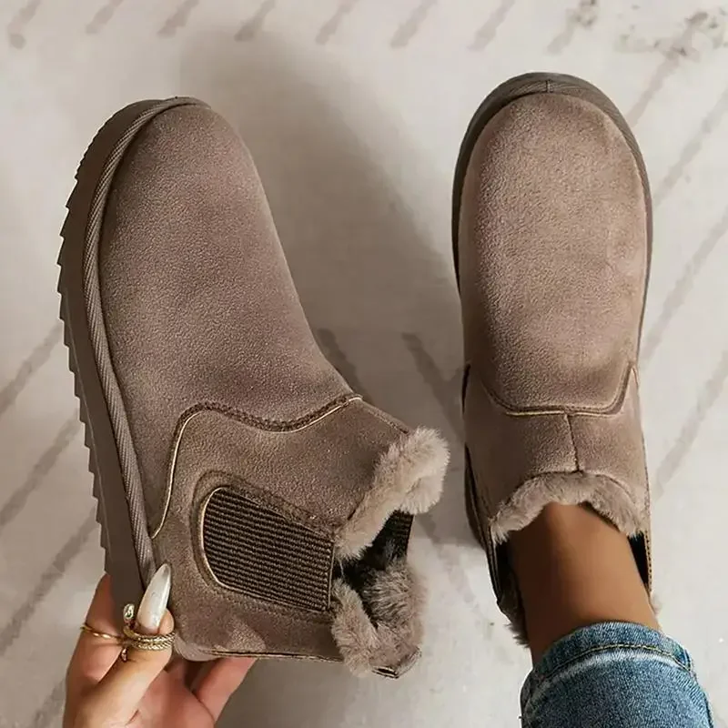 Trend Women Ankle Boots Luxury Outdoor Casual Shoes Women Fur Flats Platform Designer Shoes Winter Plush Warm Snow Boots Women
