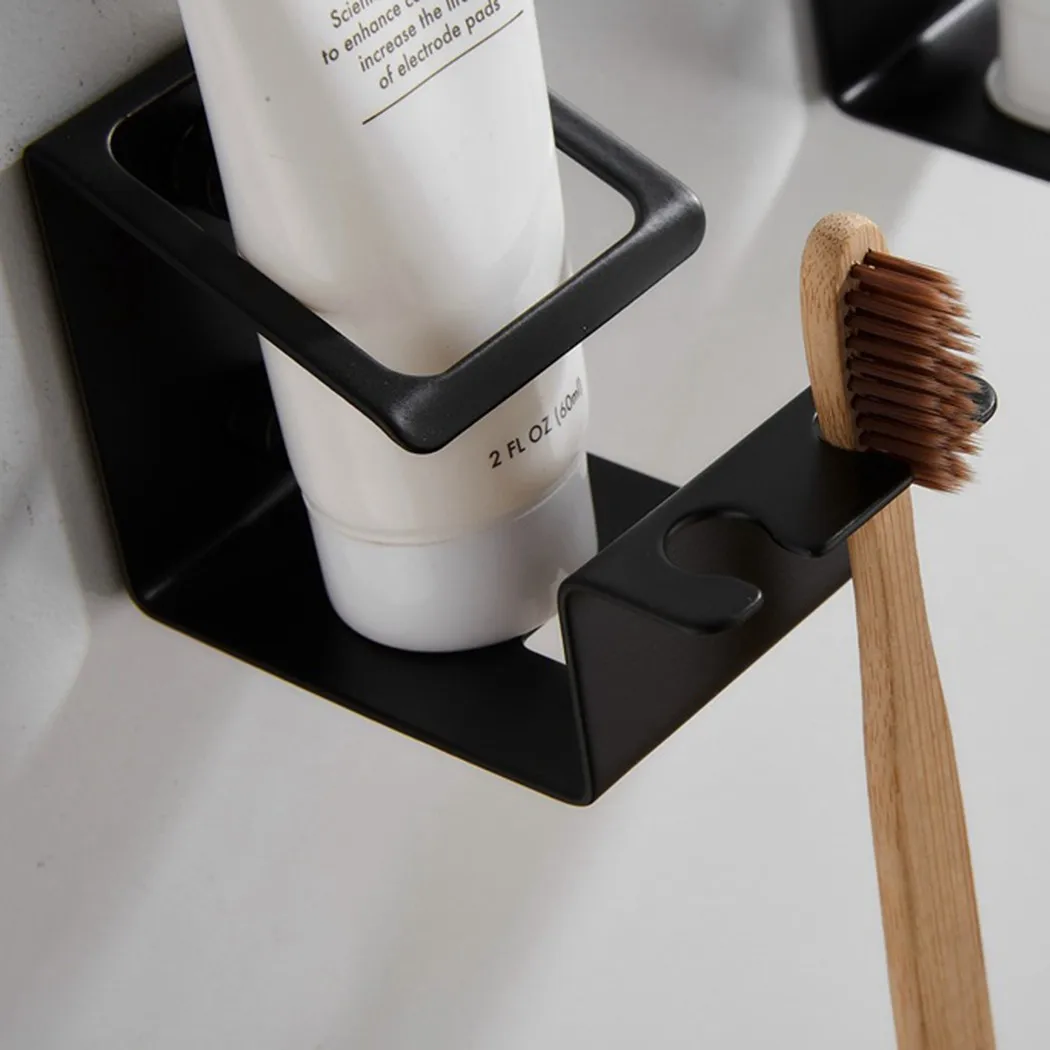 Wall-mounted Toothbrush Holder Wall Mount Stainless Steel  Toothpaste Rack Punch-free Bathroom Storage For Home Waterproof Bathr