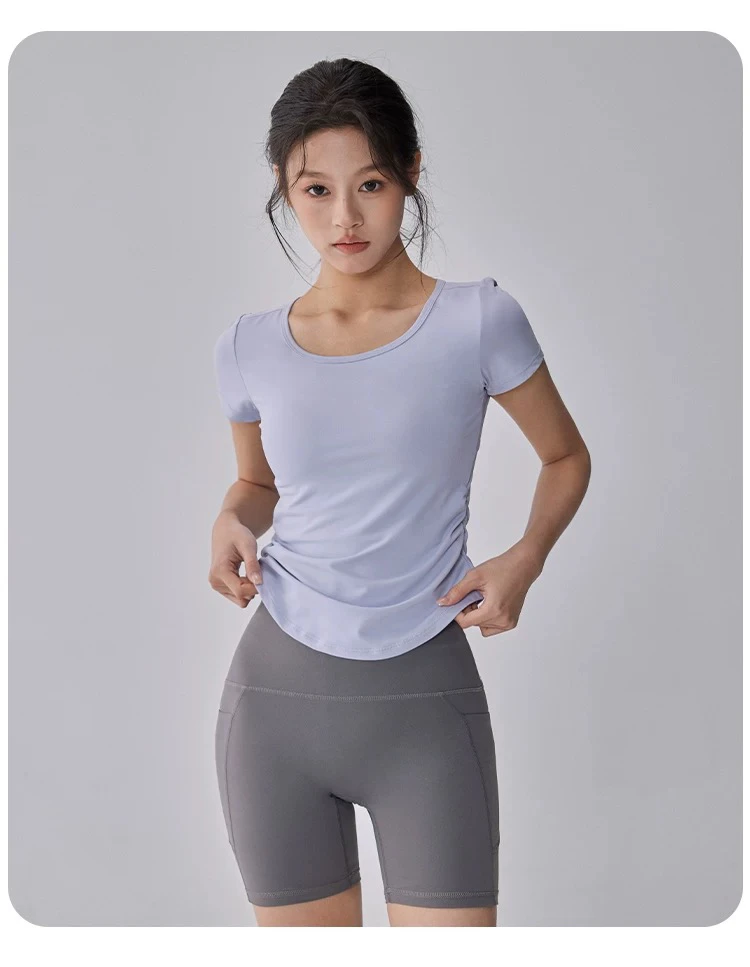 Neues Sommer-Sonnenschutz-Sporttop für Damen, atmungsaktiver Mesh-Yoga-Anzug, schnelltrocknend, kurzärmelig, schlankmachender Fitness-Anzug – Detail 6