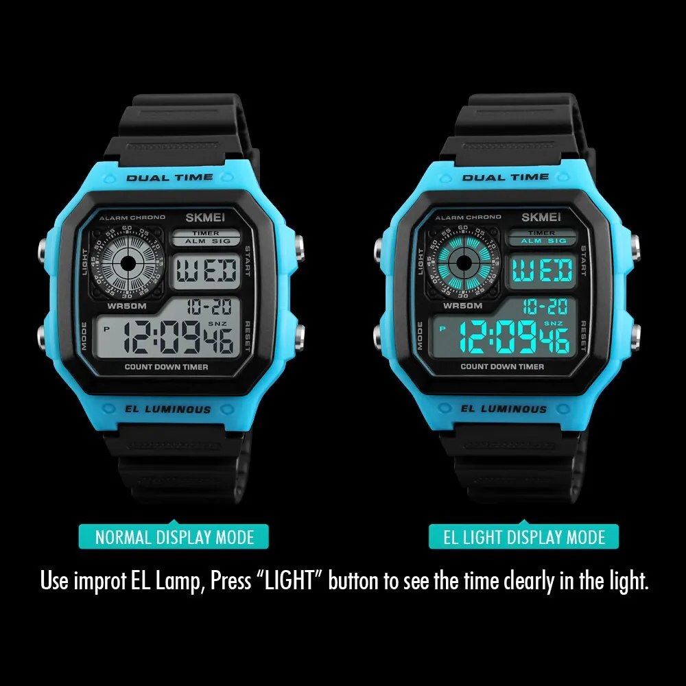 Skmei Top Brand Countdown Sport Watches Mens Multifunction Stopwatch 5bar Waterproof Alarm Clock Back Light Digital Wristwatch