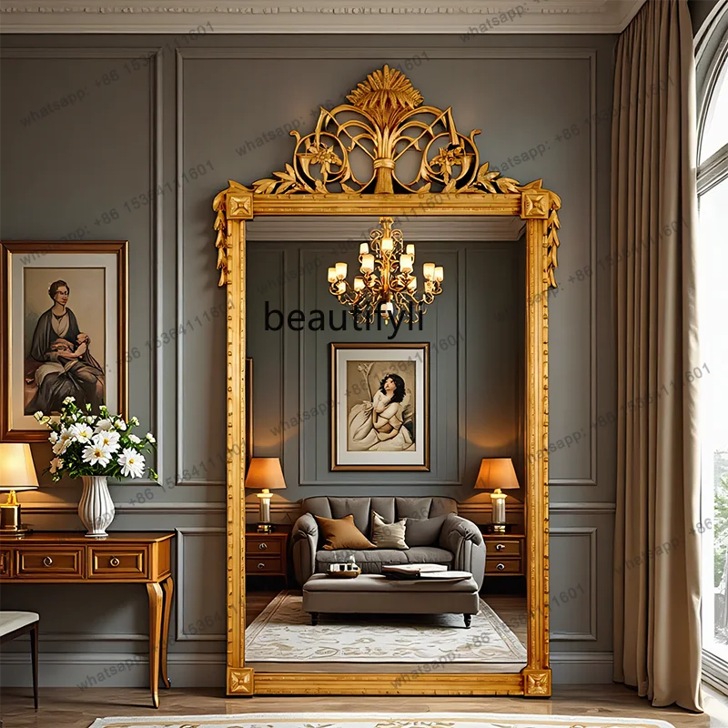 D30 French Luxury Floor Full-Length Mirror   American Retro Dressing Mirror Living Room Decorative Mirror