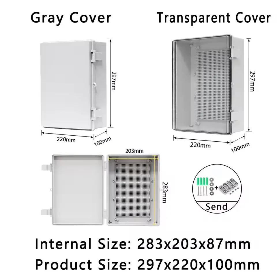 

297x220x100mm IP66 Waterproof Plastic Junction Box ABS Outdoor Electronic Instrument Project Distribution Box Wire Enclosure