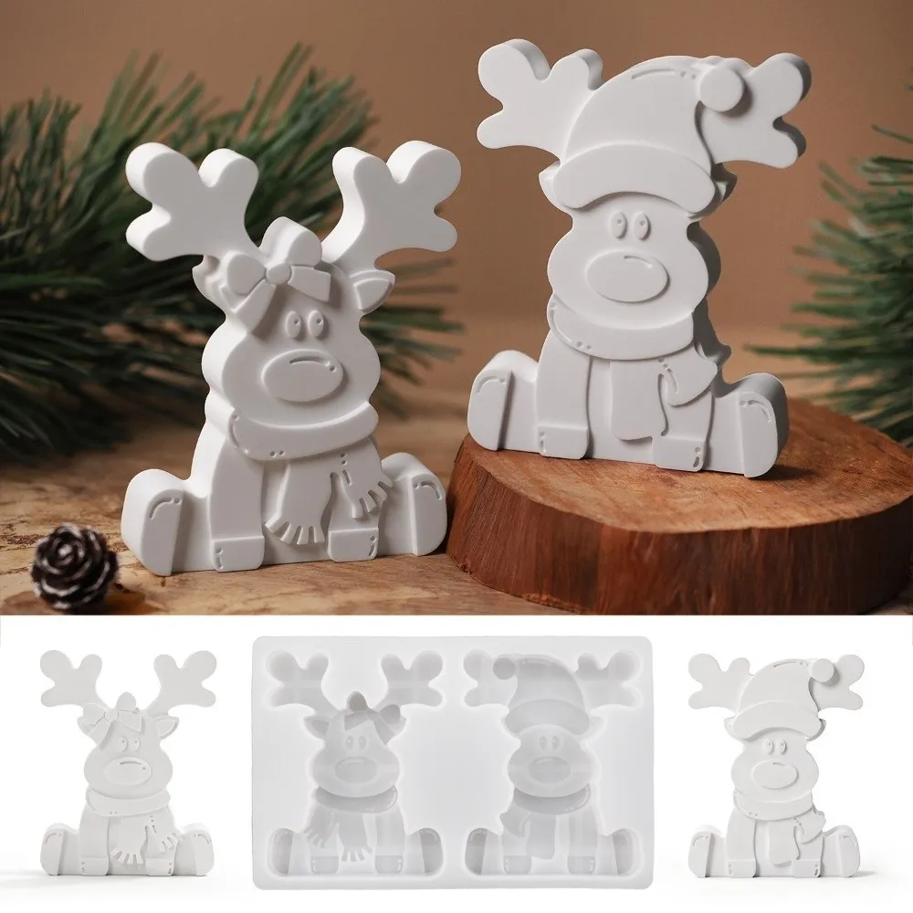 New 3D Reindeer Silicone Mold Sitting Position Handmade Craft Christmas Ornament Mold Cute DIY Craft Mold Christmas Decor
