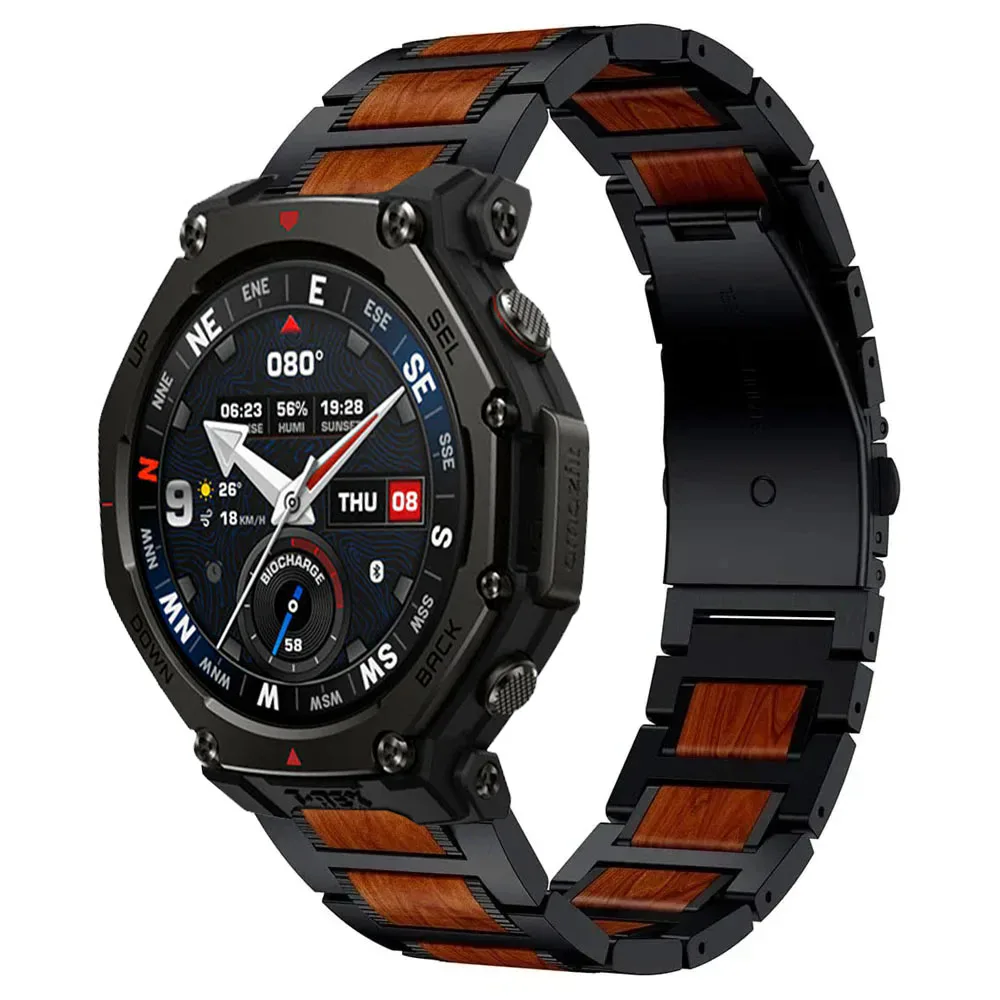 Rosewood Metal 22mm Strap for Amazfit T-Rex3 Pro 48mm Active Max Helio Balance 3 2 Bip Max 6 5 Bracelet Huawei Watch GT7-6 46mm