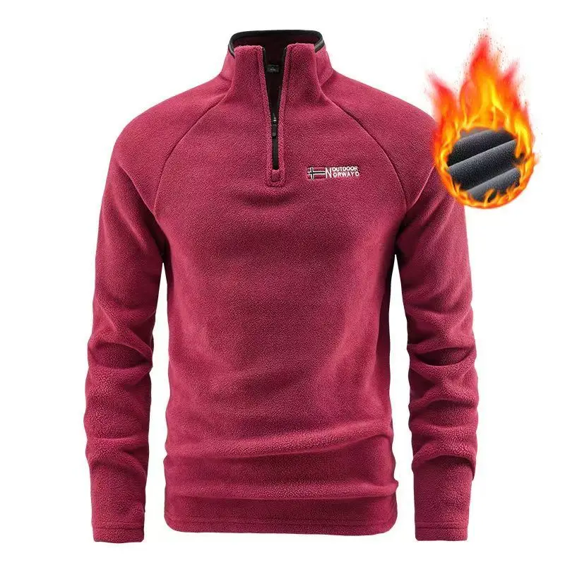 2025 Winter/ Autumn Fleece Pullover For Men Loose Fit Long Sleeves Half-Zip Thick And Warm Casual Crew-Neck Sweater Size M-5XL